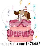 Poster, Art Print Of Happy Dog Climbing A Birthday Cake