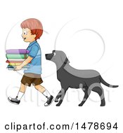 Poster, Art Print Of Dog Following A Boy Who Is Carrying A Stack Of Books