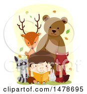 Boy Reading A Book Surrounded By Woodland Animals