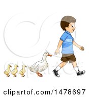 Poster, Art Print Of Group Of Ducks Following A Boy