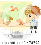 Boy Using A Projector To Tell A Story About Dinosaurs
