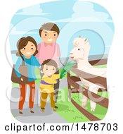 Poster, Art Print Of Boy And Parents Feeding An Alpaca