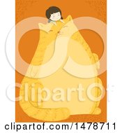 Clipart Of A Girl On A Giant Chubby Ginger Cat With Text Space On The Belly Royalty Free Vector Illustration