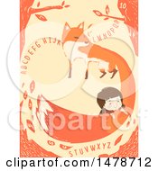 Clipart Of A Girl On A Fox Tail With Alphabet Letters Royalty Free Vector Illustration