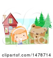 Poster, Art Print Of Girl And Bear Talking In A Yard