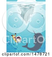 Poster, Art Print Of Girl Diving With A Narwhal