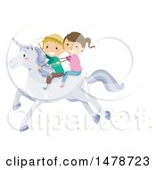 Poster, Art Print Of Boy And Girl Riding A White Unicorn