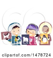 Poster, Art Print Of Group Of Arctic Kids Holding Animal Flash Cards