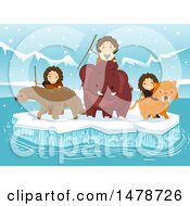 Clipart Of A Group Of Ice Age Kids With A Ground Sloth Saber Tooth Tiger And Woolly Mammoth Royalty Free Vector Illustration
