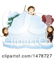 Group Of Ice Age Kids With A Woolly Mammoth Around An Ice Board