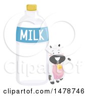 Clipart Of A Cute Dairy Cow By A Bottle Of Milk Royalty Free Vector Illustration