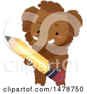 Poster, Art Print Of Cute Woolly Mammoth Holding A Pencil
