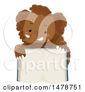 Poster, Art Print Of Cute Woolly Mammoth Over An Open Book