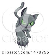 Poster, Art Print Of Green Eyed Black Cat Slashing Out