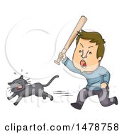 Clipart Of A Cruel Man Chasing A Cat With A Bat Royalty Free Vector Illustration