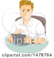Poster, Art Print Of Happy Man Using A Tablet Computer
