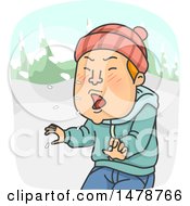 Cartoon Man Sneezing In The Winter
