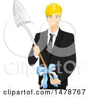 Business Man Holding A Shovel For A Ground Breaking Event