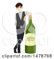 Male Bartender Leaning On A Giant Wine Bottle