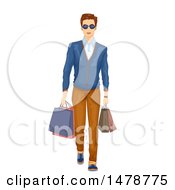 Poster, Art Print Of Stylish Man In Preppy Clothing Carrying Shopping Bags