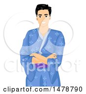 Poster, Art Print Of Happy Man In A Blue Kimono