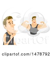 Clipart Of A Thin Man Daydreaming Of Being A Bodybuilder Royalty Free Vector Illustration
