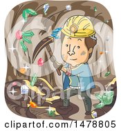 Poster, Art Print Of Dirty Miner In A Cave Of Colorful Crystals