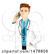Clipart Of A Male Doctor Talking On A Cell Phone Royalty Free Vector Illustration by BNP Design Studio