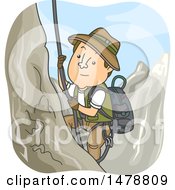 Clipart Of A Male Explorer Climbing A Mountain Royalty Free Vector Illustration by BNP Design Studio