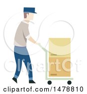 Poster, Art Print Of Warehouse Worker Pushing A Cart Of Boxes