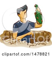Poster, Art Print Of Man Digging For Artifacts Holding Up A Bottle