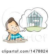 Poster, Art Print Of Man Daydreaming Of A Green House
