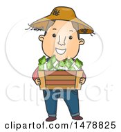 Clipart Of A Male Farmer Carrying A Basket Of Cash Money Royalty Free Vector Illustration