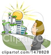 Poster, Art Print Of Corporate Man Walking To A Green City