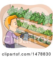 Clipart Of A Male Gardener Watering Wall Planter Boxes Royalty Free Vector Illustration