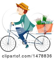 Poster, Art Print Of Happy Man Riding A Bicycle With Herbal Medicines In A Basket