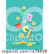 Poster, Art Print Of Pencil Apple Letters And Coins Over Cash Money