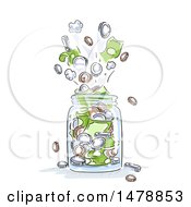 Poster, Art Print Of Sketched Jar Bursting With Coins And Cash Money