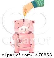 Poster, Art Print Of Hand Inserting A Coin Into A Cute Piggy Bank