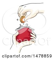 Sketched Hand Inserting A Coin Into A Change Purse
