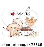 Poster, Art Print Of Sketched Group Of Bread Pasta Crackers Wheat And Rice With Carbs Text