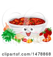 Poster, Art Print Of Bowl Mascot Full Of Salsa With Ingredients