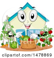 Clipart Of A School Building Mascot Harvesting Produce From A Garden Royalty Free Vector Illustration