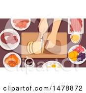 Clipart Of A Pair Of Hands Slicing Bread Royalty Free Vector Illustration
