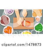 Clipart Of A Pair Of Hands Preparing Ingredients For Burgers Royalty Free Vector Illustration
