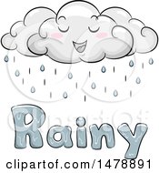 Poster, Art Print Of Happy Cloud Character Over Rainy Text
