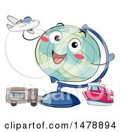 Desk Globe Mascot With Modes Of Transportation
