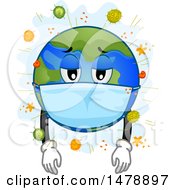 Poster, Art Print Of Sick Planet Earth Wearing A Mask Surrounded By Viruses