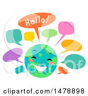 Clipart Of A Happy Earth Mascot Talking With Speech Balloons Royalty Free Vector Illustration