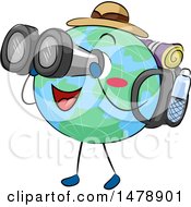 Poster, Art Print Of Globe Mascot Traveler Looking Through Binoculars